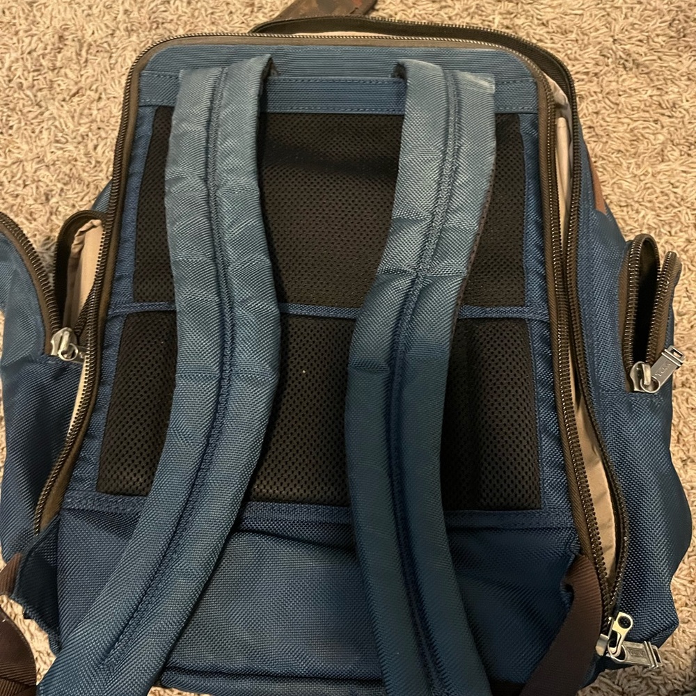 Tumi Blue and Brown Ballistic Nylon Backpack with Leather Accents - Picture 5 of 14